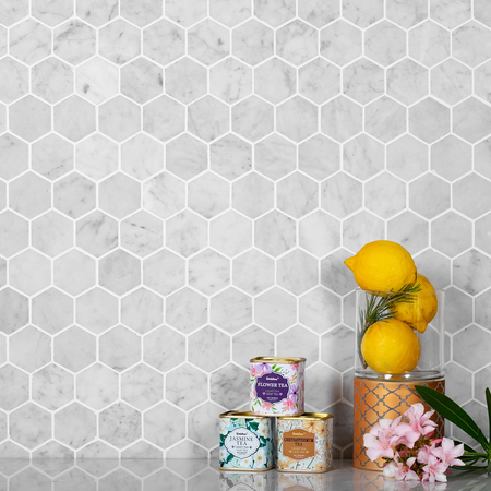 APOLLO TILE Sample of 2" Honed Carrara Hexagon 11.8"x11.8" Marble Mosaic Tile APLKB99G03HEC27 Sample